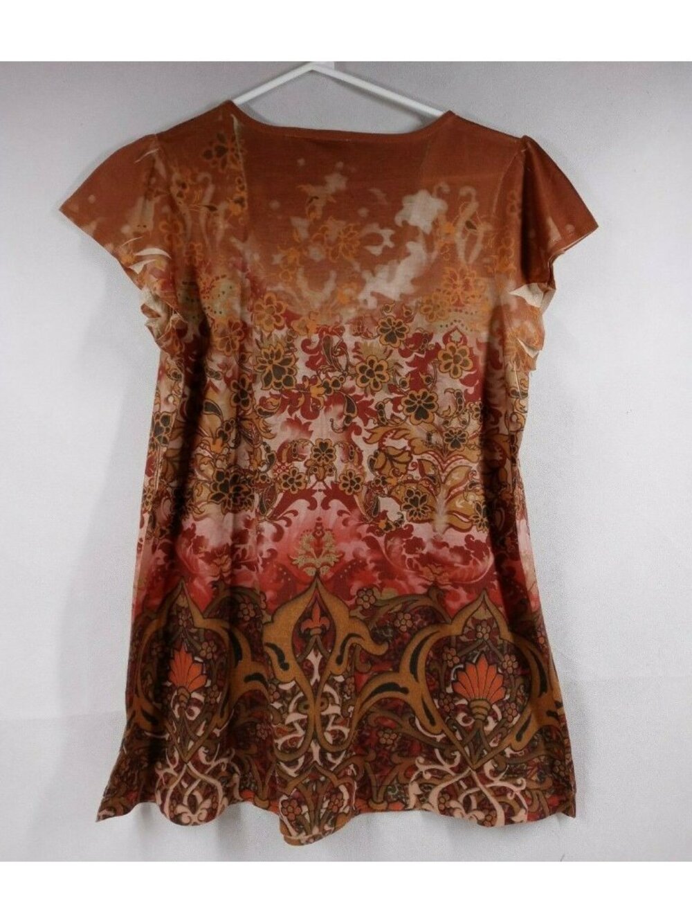 Cato Women's Brown Cap Sleeve Beaded Floral Shirt Size Medium - Picture 2 of 6